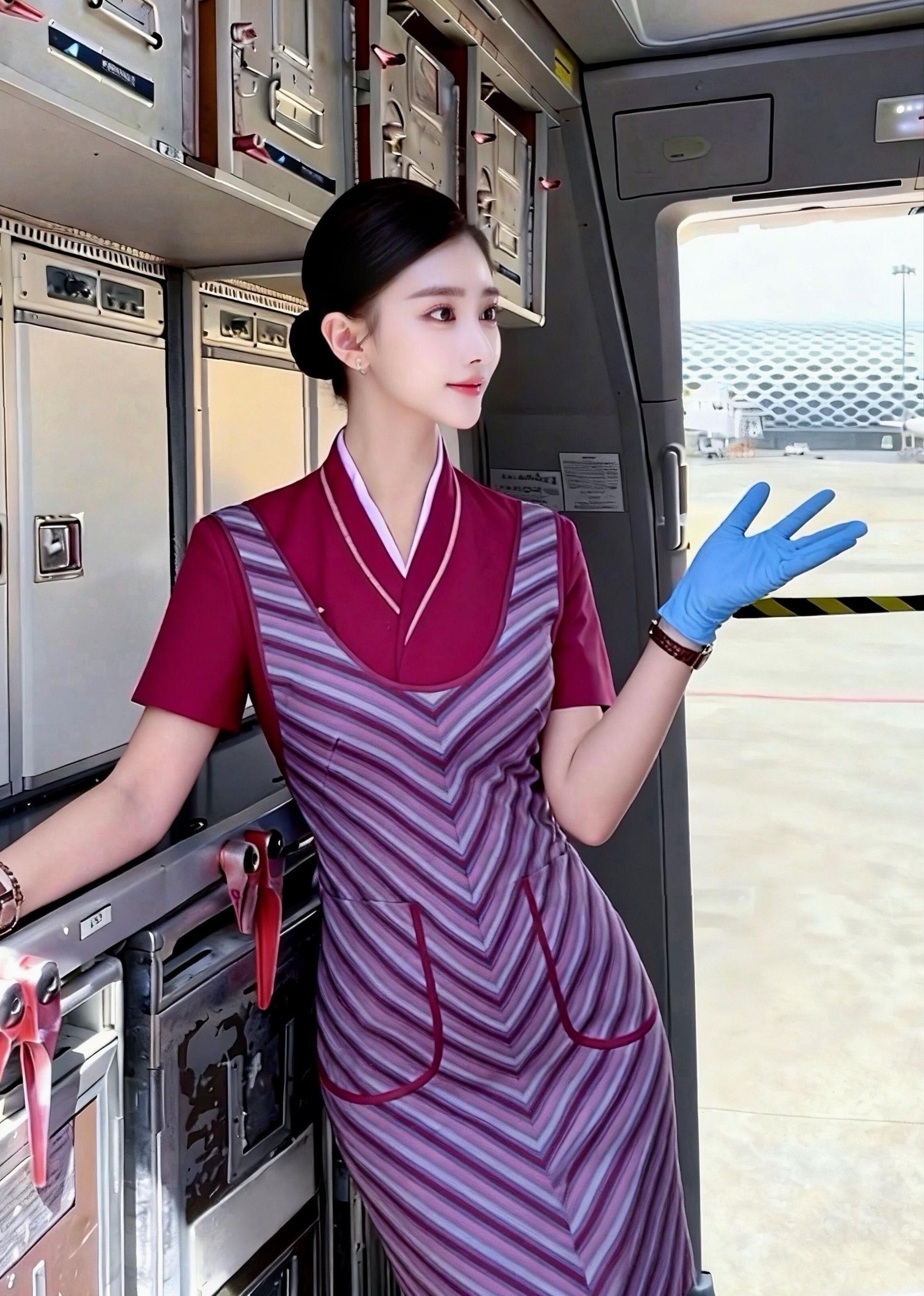 杭州陈一萌 空乘客舱制服 V脸精致 身高172 D杯有肉